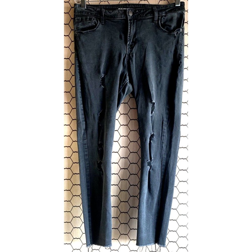 Old Navy Jeans Rockstar ripped Super Skinny Ankle Mid Rise Black Size 14